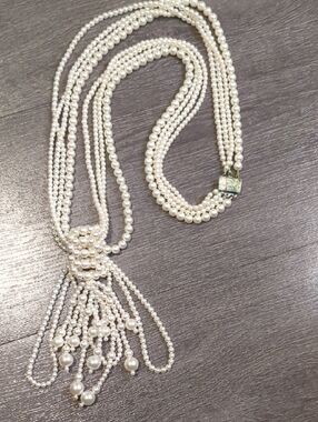 Vintage 1920s Long Pearl Tassel Necklace Flapper Girl Art Deco